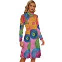 Colorful Abstract Patterns Long Sleeve Shirt Collar A-Line Dress View3