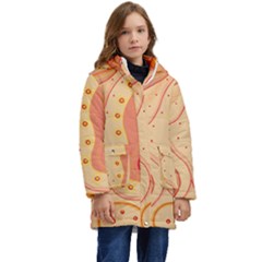 Lines Abstract Colourful Design Kids  Hooded Longline Puffer Jacket