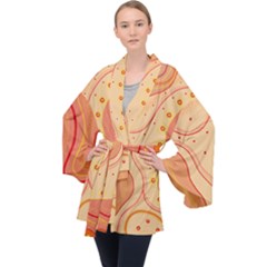 Lines Abstract Colourful Design Long Sleeve Velvet Kimono  by Maspions