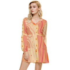 Lines Abstract Colourful Design Tiered Long Sleeve Mini Dress