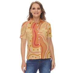 Lines Abstract Colourful Design Women s Short Sleeve Double Pocket Shirt