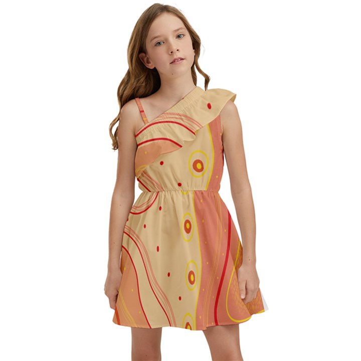 Lines Abstract Colourful Design Kids  One Shoulder Party Dress