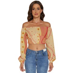 Lines Abstract Colourful Design Long Sleeve Crinkled Weave Crop Top