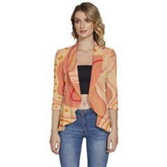 Lines Abstract Colourful Design Women s 3/4 Sleeve Ruffle Edge Open Front Jacket