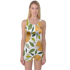 Flower Petal Plant Leaves One Piece Boyleg Swimsuit