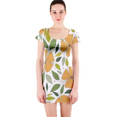 Flower Petal Plant Leaves Short Sleeve Bodycon Dress