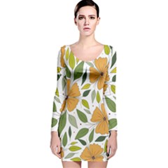 Flower Petal Plant Leaves Long Sleeve Velvet Bodycon Dress