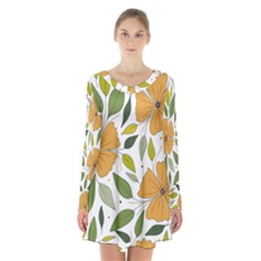 Flower Petal Plant Leaves Long Sleeve Velvet V-neck Dress