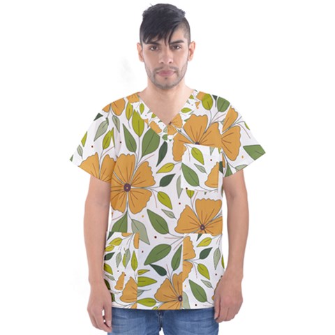 Flower Petal Plant Leaves Men s V-neck Scrub Top by Maspions