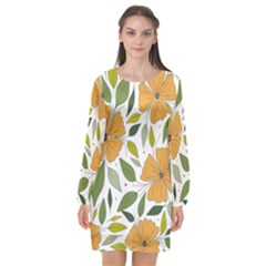 Flower Petal Plant Leaves Long Sleeve Chiffon Shift Dress 