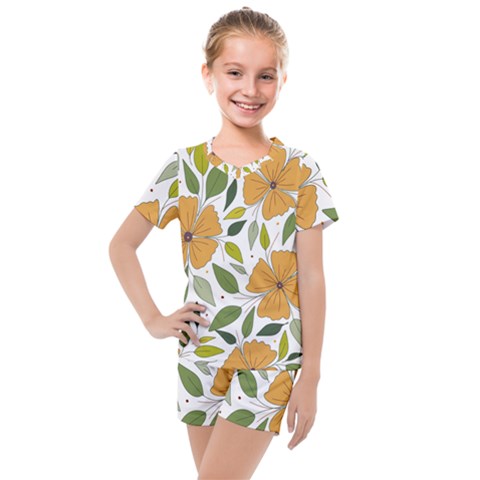 Flower Petal Plant Leaves Kids  Mesh T-shirt And Shorts Set by Maspions