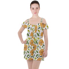 Flower Petal Plant Leaves Ruffle Cut Out Chiffon Playsuit