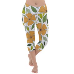 Flower Petal Plant Leaves Lightweight Velour Capri Yoga Leggings