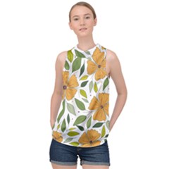 Flower Petal Plant Leaves High Neck Satin Top