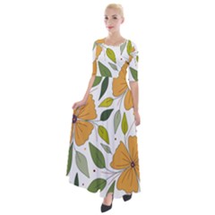 Flower Petal Plant Leaves Half Sleeves Maxi Dress