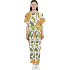 Flower Petal Plant Leaves Batwing Lightweight Chiffon Jumpsuit by Maspions