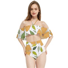 Flower Petal Plant Leaves Halter Flowy Bikini Set 