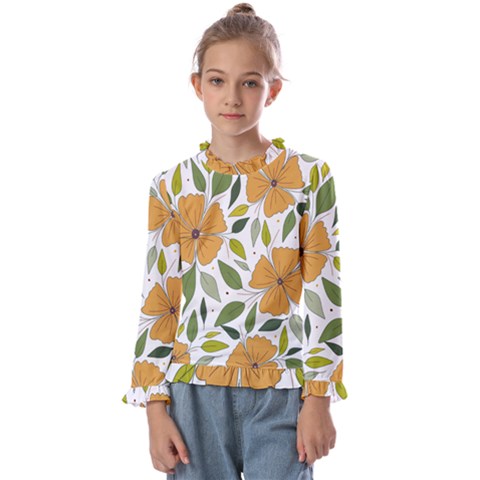 Flower Petal Plant Leaves Kids  Frill Detail T-shirt by Maspions