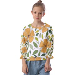 Flower Petal Plant Leaves Kids  Cuff Sleeve Top