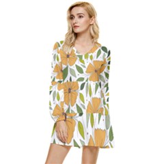 Flower Petal Plant Leaves Tiered Long Sleeve Mini Dress