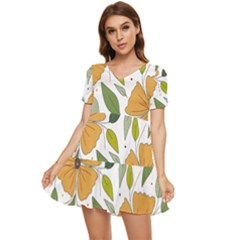 Flower Petal Plant Leaves Tiered Short Sleeve Babydoll Dress