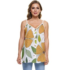 Flower Petal Plant Leaves Casual Spaghetti Strap Chiffon Top