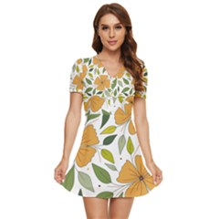 Flower Petal Plant Leaves V-neck High Waist Chiffon Mini Dress