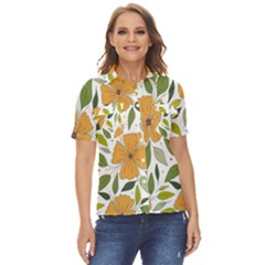 Flower Petal Plant Leaves Women s Short Sleeve Double Pocket Shirt