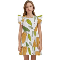 Flower Petal Plant Leaves Kids  Winged Sleeve Dress by Maspions