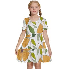 Flower Petal Plant Leaves Kids  Short Sleeve Tiered Mini Dress