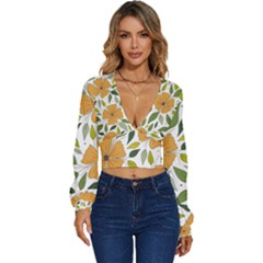 Flower Petal Plant Leaves Long Sleeve Deep-v Velour Top by Maspions