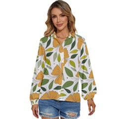 Flower Petal Plant Leaves Women s Long Sleeve Button Up Shirt