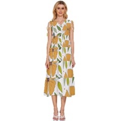 Flower Petal Plant Leaves V-neck Drawstring Shoulder Sleeveless Maxi Dress