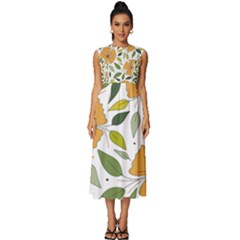 Flower Petal Plant Leaves Sleeveless Round Neck Midi Dress by Maspions