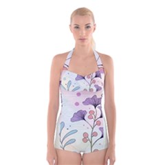 Flower Paint Flora Nature Plant Boyleg Halter Swimsuit 