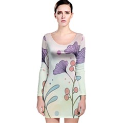 Flower Paint Flora Nature Plant Long Sleeve Velvet Bodycon Dress