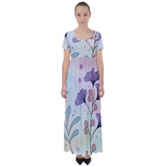 Flower Paint Flora Nature Plant High Waist Short Sleeve Maxi Dress