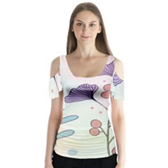 Flower Paint Flora Nature Plant Butterfly Sleeve Cutout T-shirt 