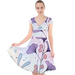 Flower Paint Flora Nature Plant Cap Sleeve Front Wrap Midi Dress