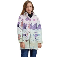 Flower Paint Flora Nature Plant Kids  Hooded Longline Puffer Jacket