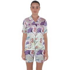 Flower Paint Flora Nature Plant Satin Short Sleeve Pajamas Set by Maspions