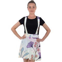 Flower Paint Flora Nature Plant Velvet Suspender Skater Skirt by Maspions