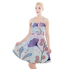 Flower Paint Flora Nature Plant Halter Party Swing Dress 