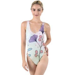 Flower Paint Flora Nature Plant High Leg Strappy Swimsuit