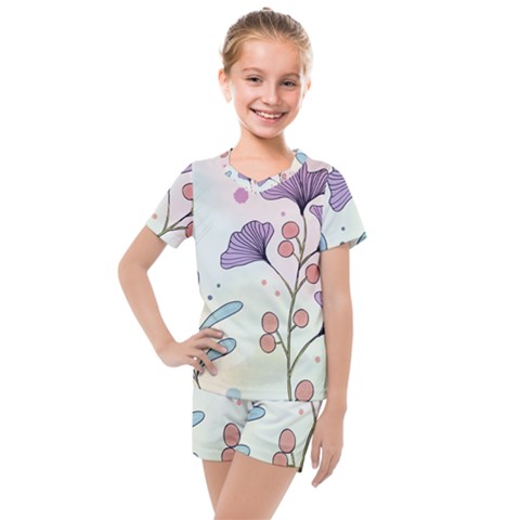 Flower Paint Flora Nature Plant Kids  Mesh T-shirt And Shorts Set by Maspions