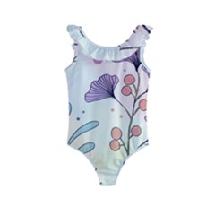 Flower Paint Flora Nature Plant Kids  Frill Swimsuit