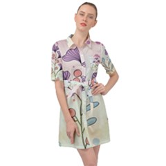 Flower Paint Flora Nature Plant Belted Shirt Dress by Maspions