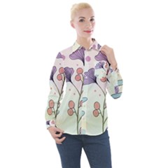 Flower Paint Flora Nature Plant Women s Long Sleeve Pocket Shirt