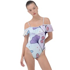 Flower Paint Flora Nature Plant Frill Detail One Piece Swimsuit