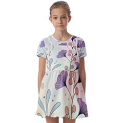 Flower Paint Flora Nature Plant Kids  Short Sleeve Pinafore Style Dress by Maspions